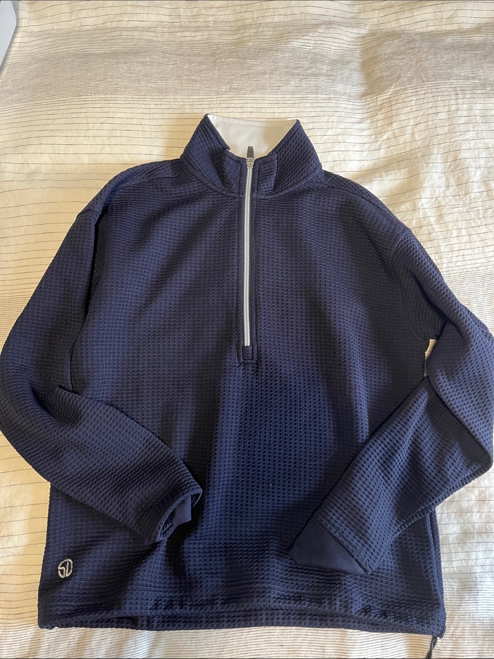 Women's Navy Golf Quarter-Zip Waffle Knit Pullover Hoodie